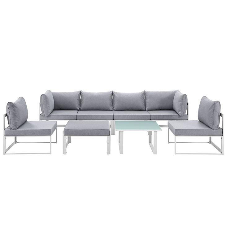 Fortuna 8 Piece Outdoor Patio Sectional Sofa Set , White Gray