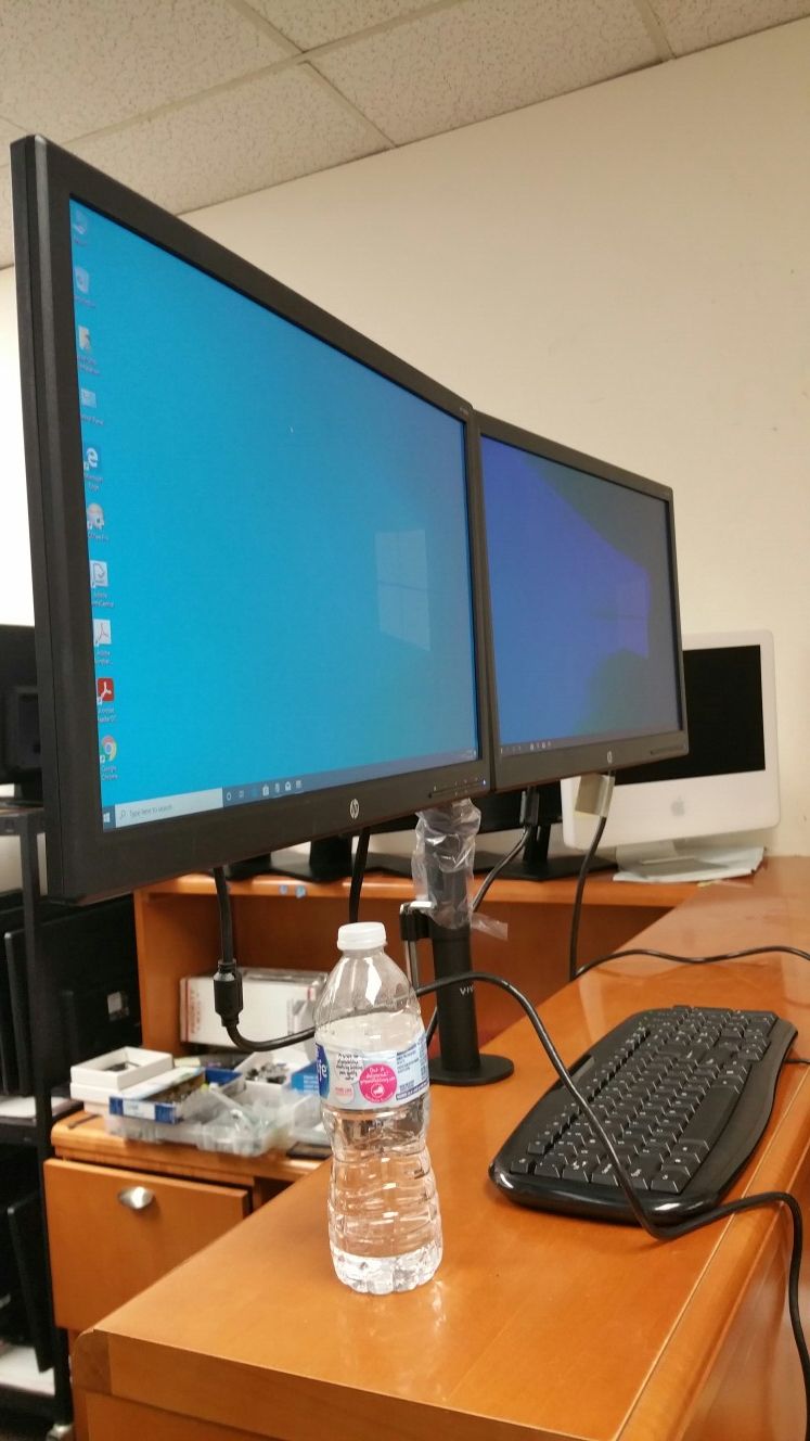 Dual monitors on one stand, 22-inch LED , VGA, dvi, HDMI, with cables,
