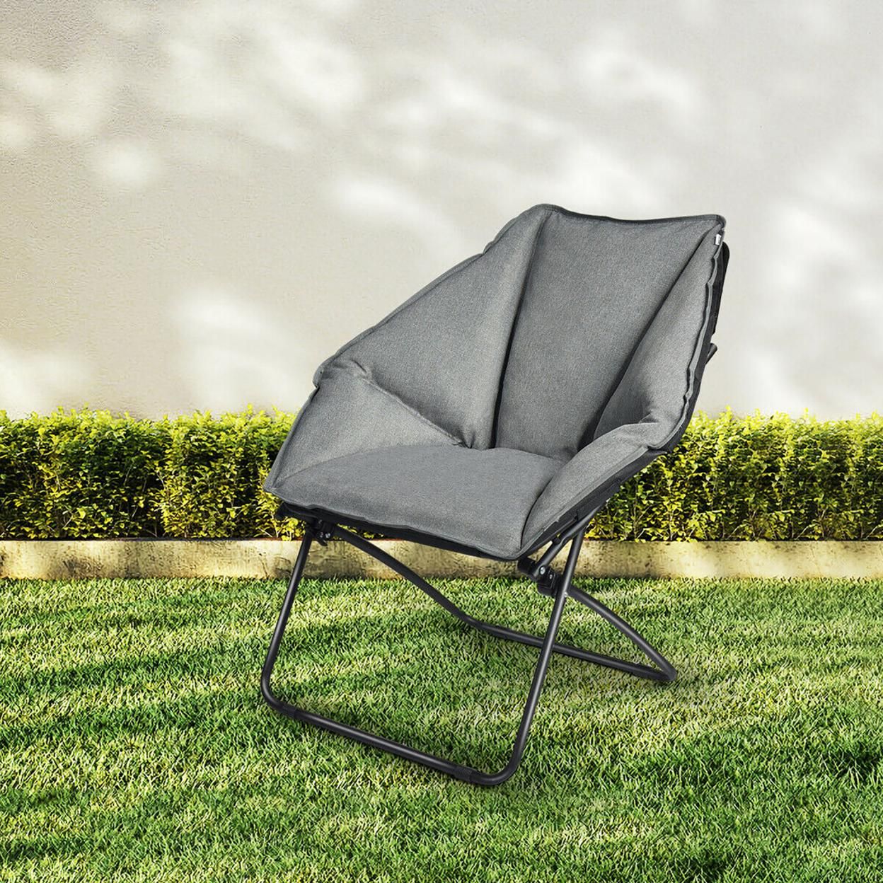 Costway Folding Saucer Padded Chair Soft Wide Seat w/ Metal Frame Lounge Furniture