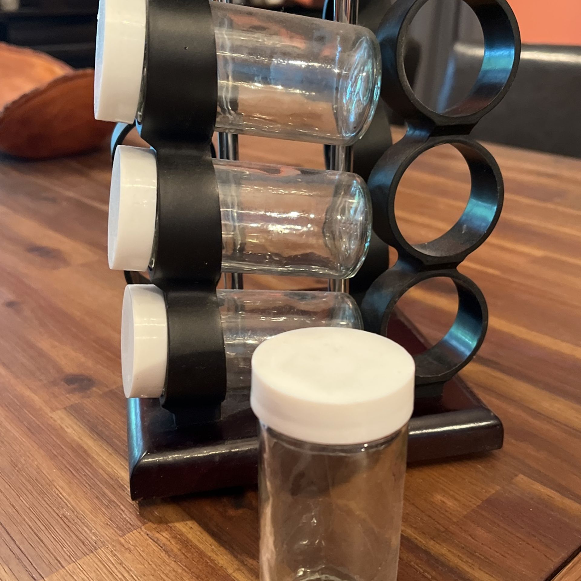 Solid Wood & Chrome Turntable Spice Rack