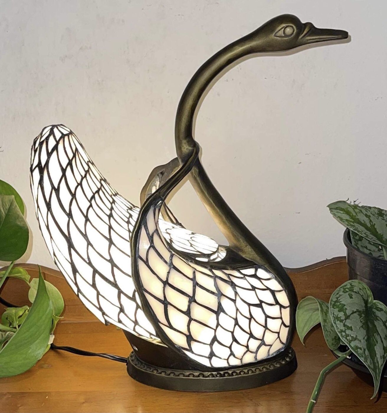 Vintage Large glass swan lamp  table light  glass art swan 17 Inch 