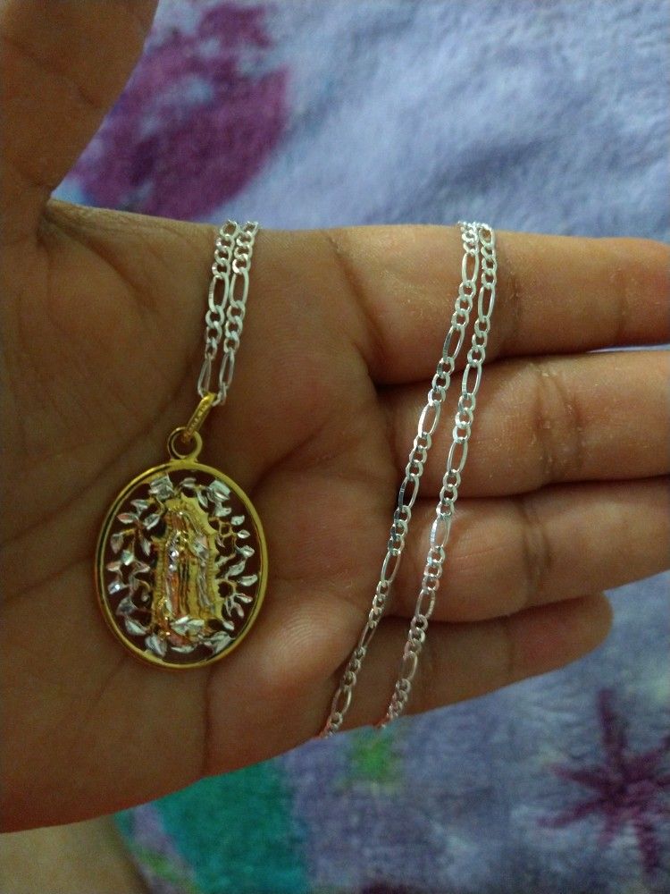 Cadena Con Medalla De La Virgen De Plata 925/925 Sterling Silver Chain With The Pendant