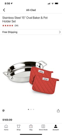 All-Clad Oval Roasting Pan Baker Pot Holder Set Stainless Steel All Clad Oven Safe Thumbnail