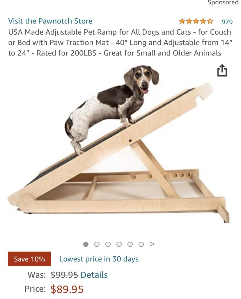 USA Made Adjustable Pet Ramp for All Dogs and Cats - for Couch or Bed with Paw Traction Mat - 40" Long and Adjustable from 14” to 24” - Rated for 200L