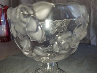 Small Crystal candy/ nut dish raised rose and leaf design 5 1/4" diameter X 5" tall A127Z593 Thumbnail