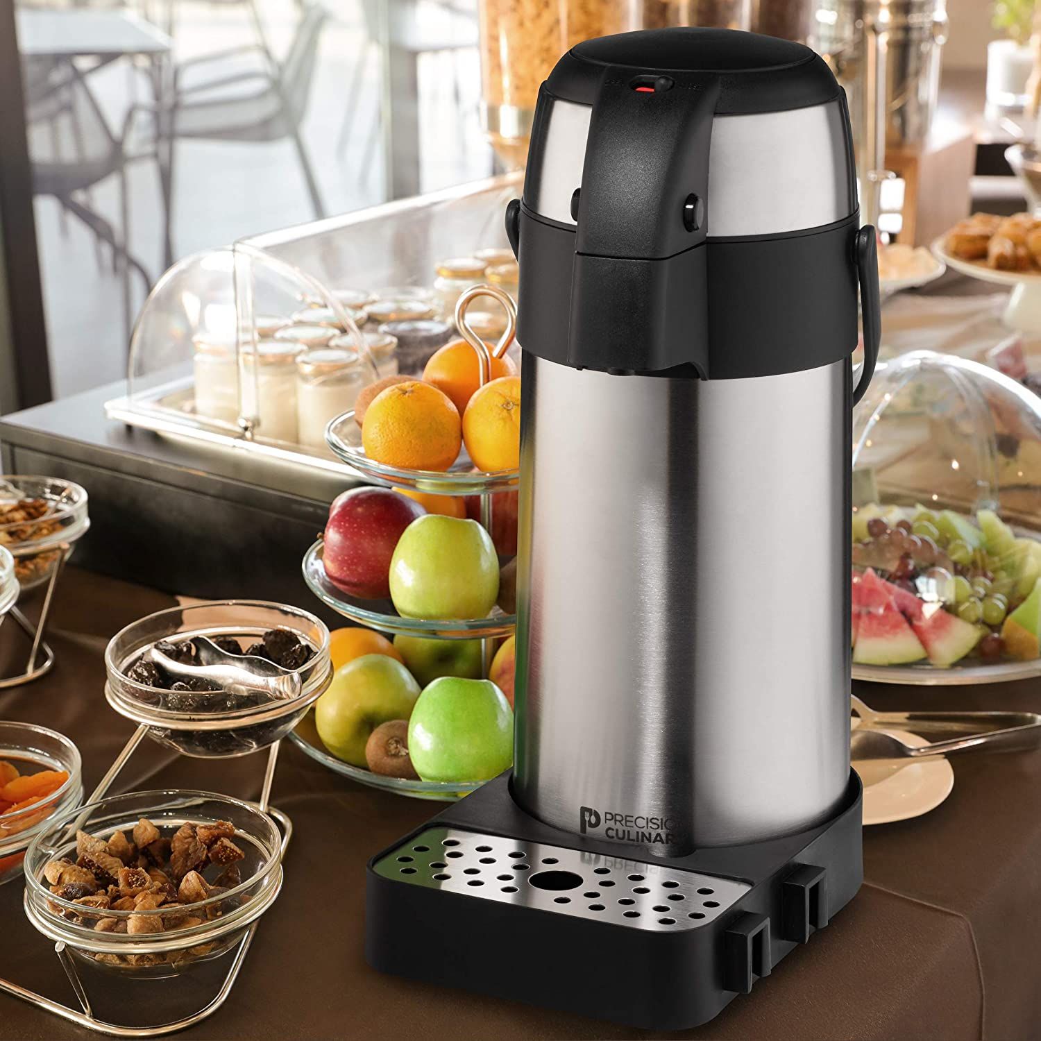 Airpot Coffee Dispenser with Pump/Stainless Steel Thermal Coffee Carafe - Three Liter (102 oz.) Hot Beverage Dispenser with On/Off Pump Switch - Vacuu