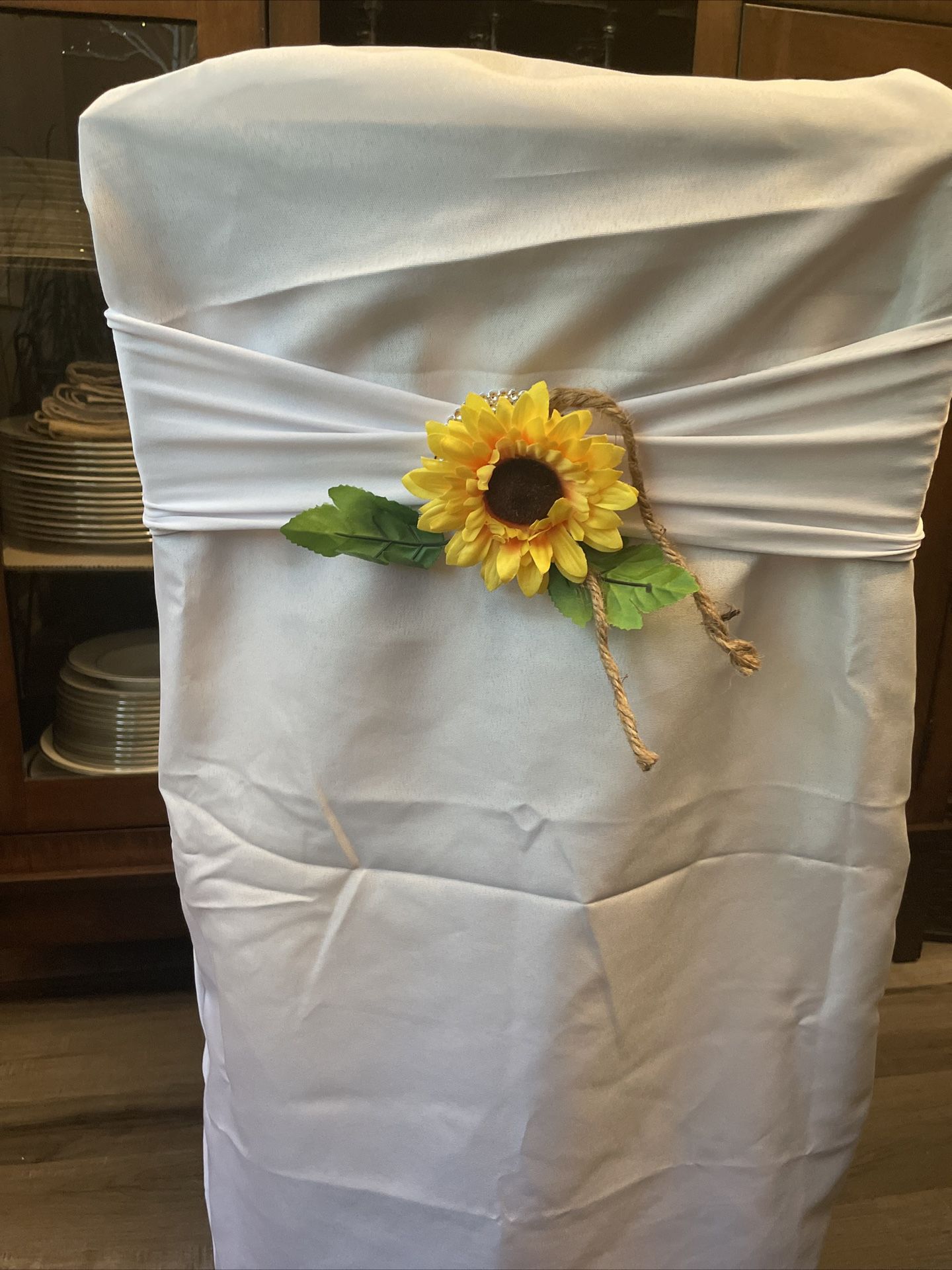 Sunflower Wedding/ White Chair Covers And Sunflower Ties