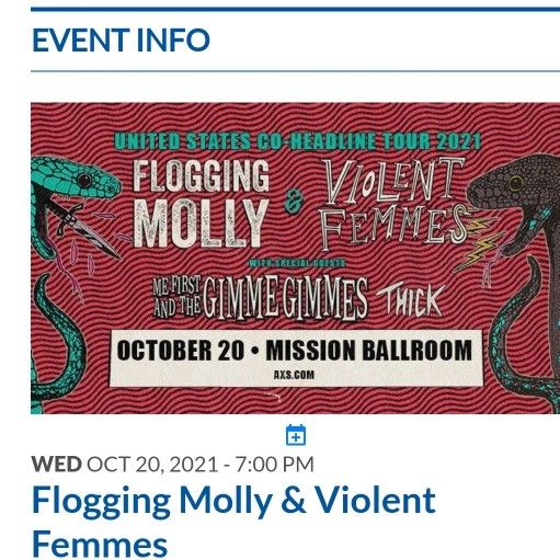 Flogging Molly & Violent Femmes 10/20 Mission Ballroom Denver