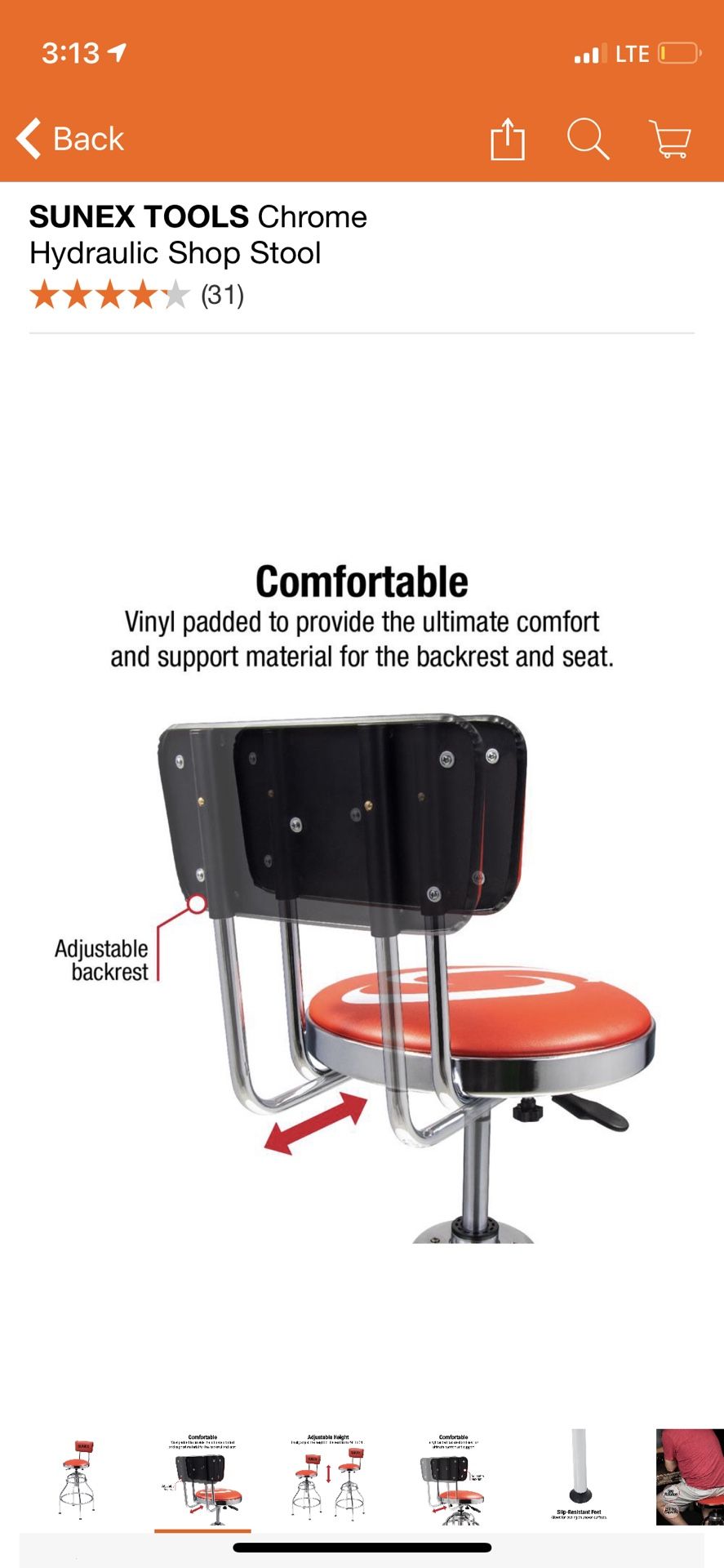 SUNEX TOOLS Chrome Hydraulic Shop Stool