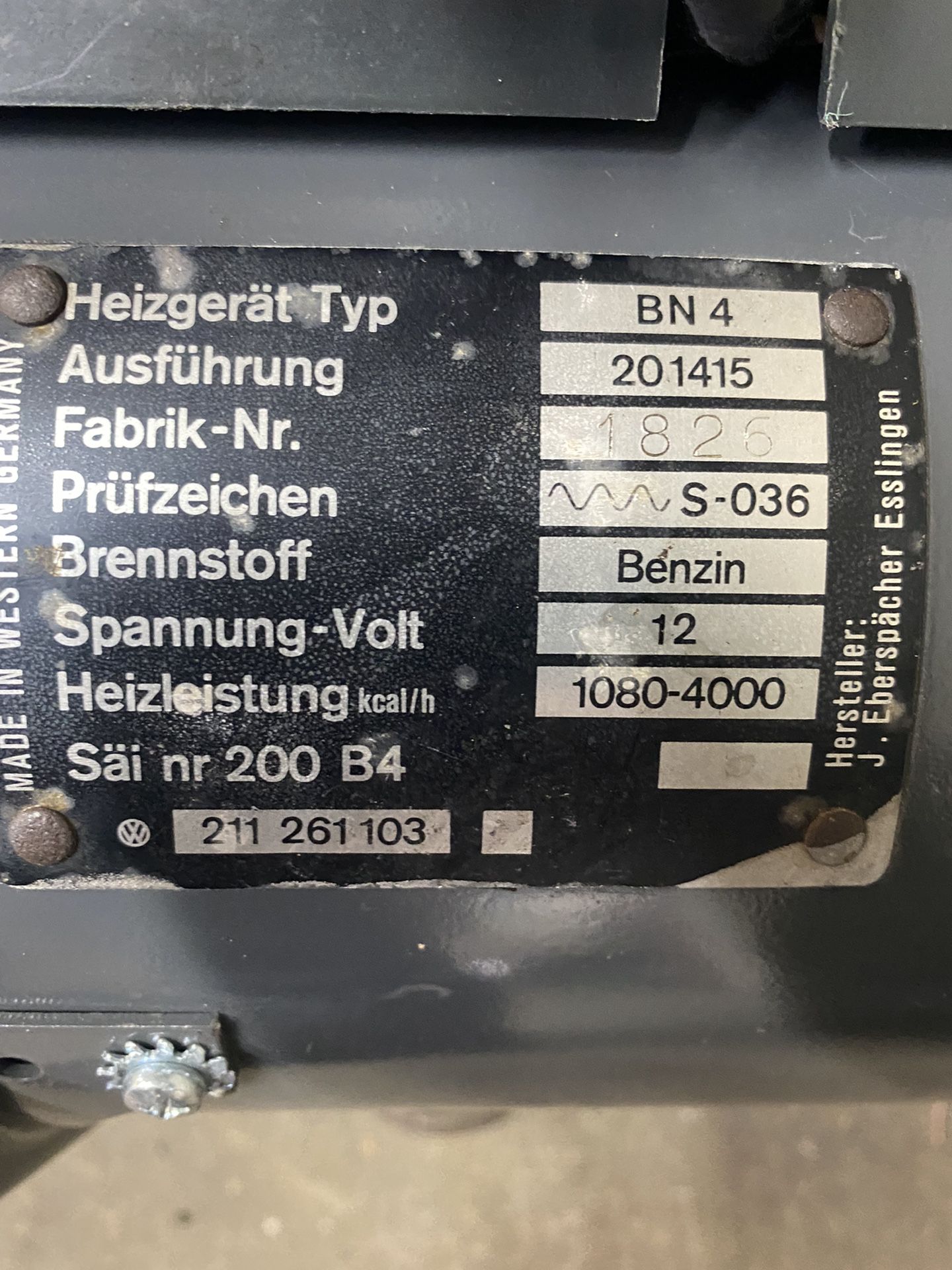 Eberspacher BN4 Gas Heater For VW Type 2