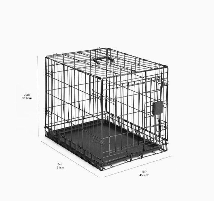Amazon Basics Foldable Metal Wire Dog Crate with Tray 24 Inches,  Double Door Styles

