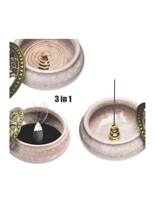 Xiao Ceramic Stick Incense Burner and Cone Incense Stick Holder Ash Catcher (Ice Crack White)