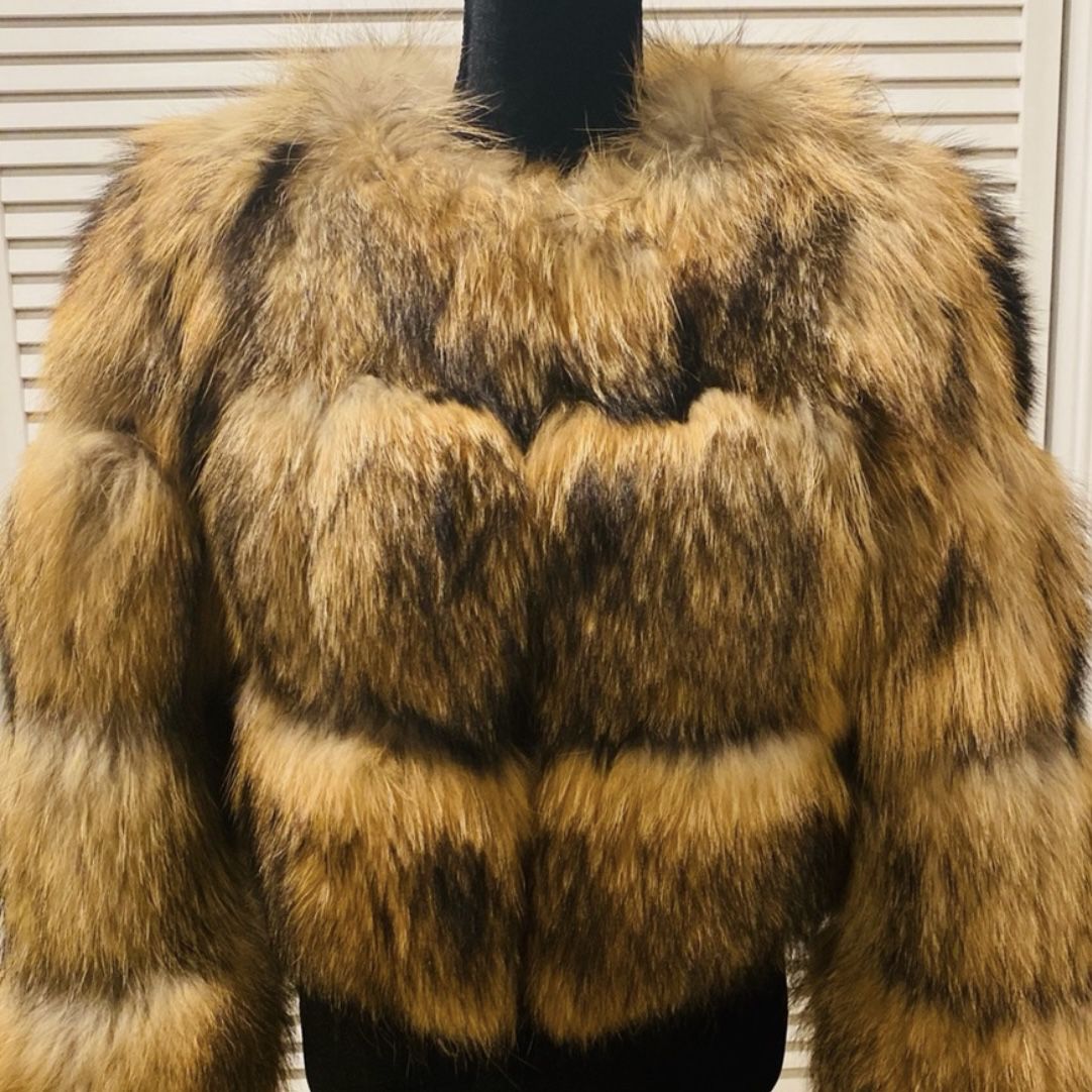 Genuine Raccoon Vest Jacket Crop Jacket Puffer Bomber Fur Coat Trench Long Sleeve