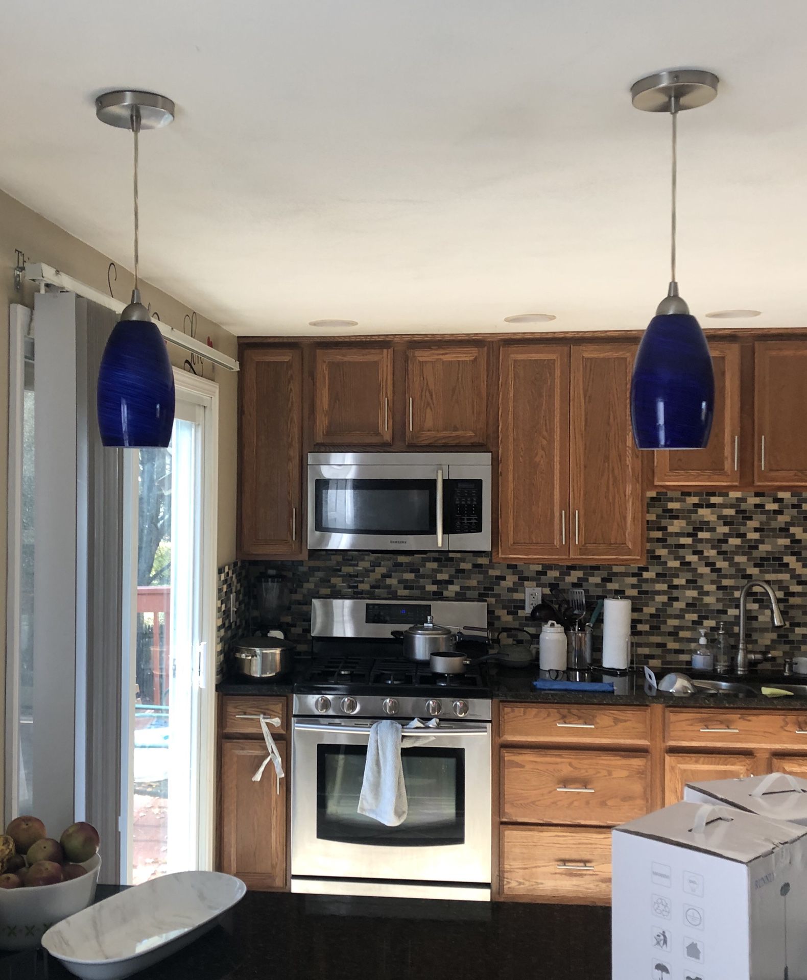 Two blue Pendant hanging lamps