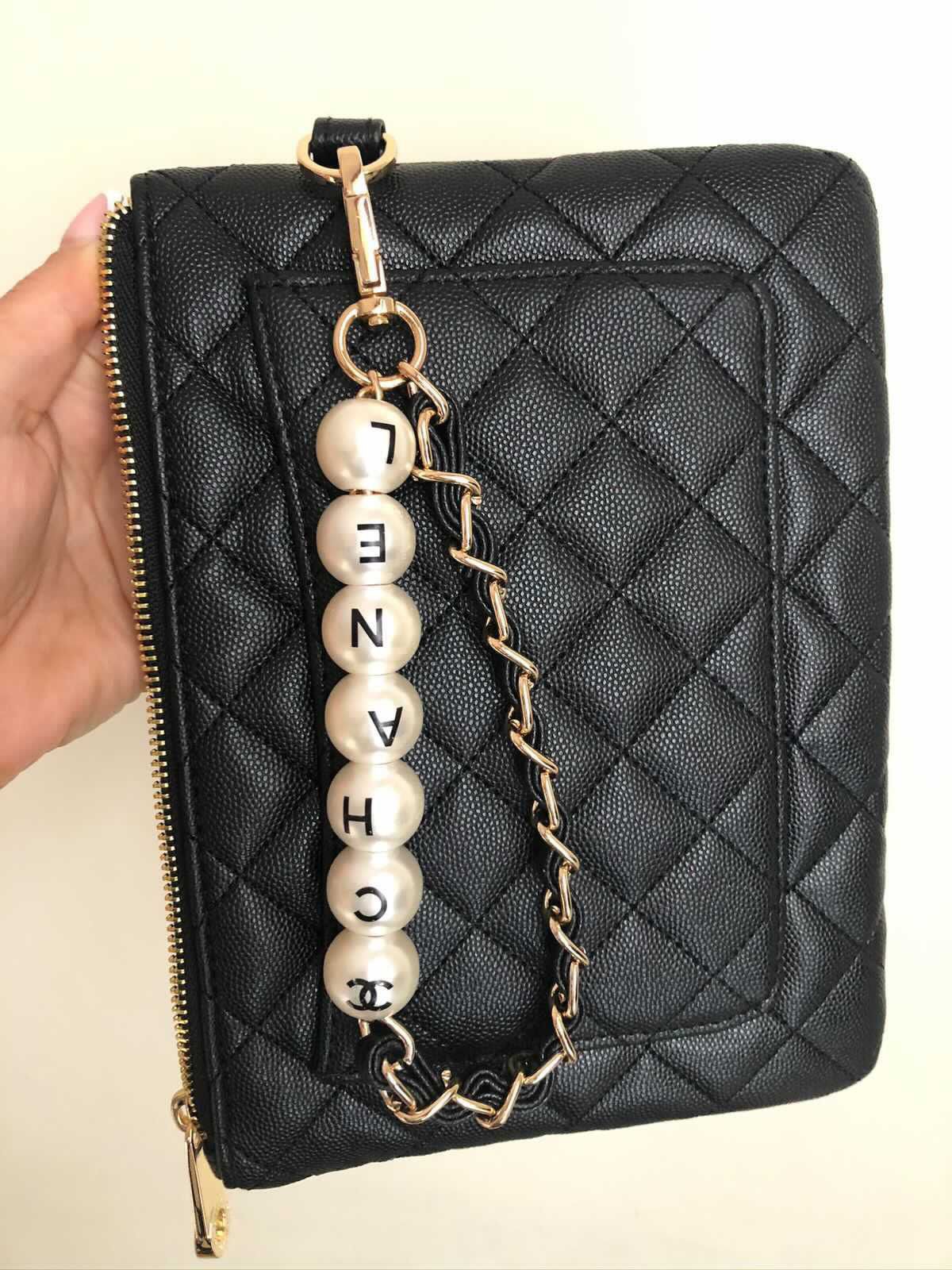 New Chanel Black Purse With A Pearl Hand Strap, Includes Chanel Box,  VIP GIFT