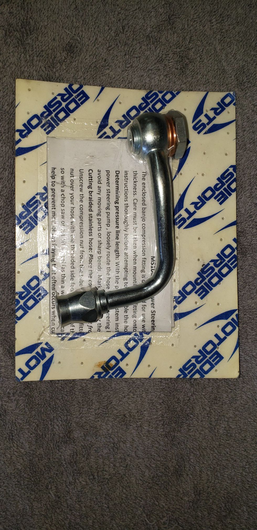 Eddie Motorsports, GM type II power steering hardline short. 16.5mm x 1.5 threads to -6 .030" wall thickness Teflon lined braided stainless hose