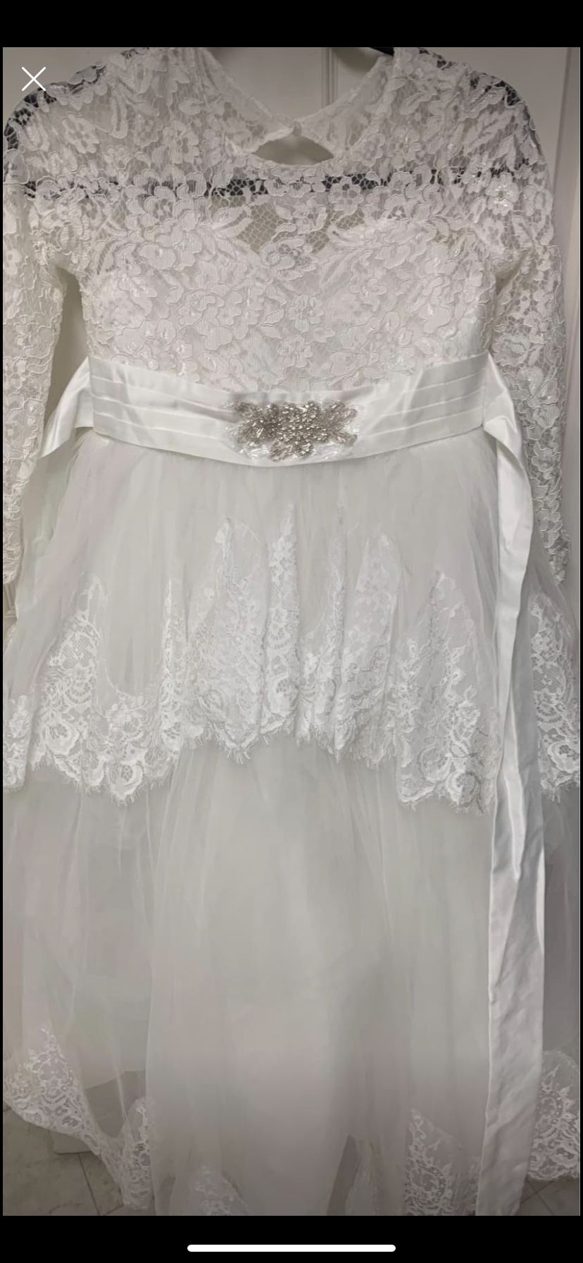 New White Wedding /Pageant Dress With Sequins In Middle / Lace Sleeves Size Youth 12/14