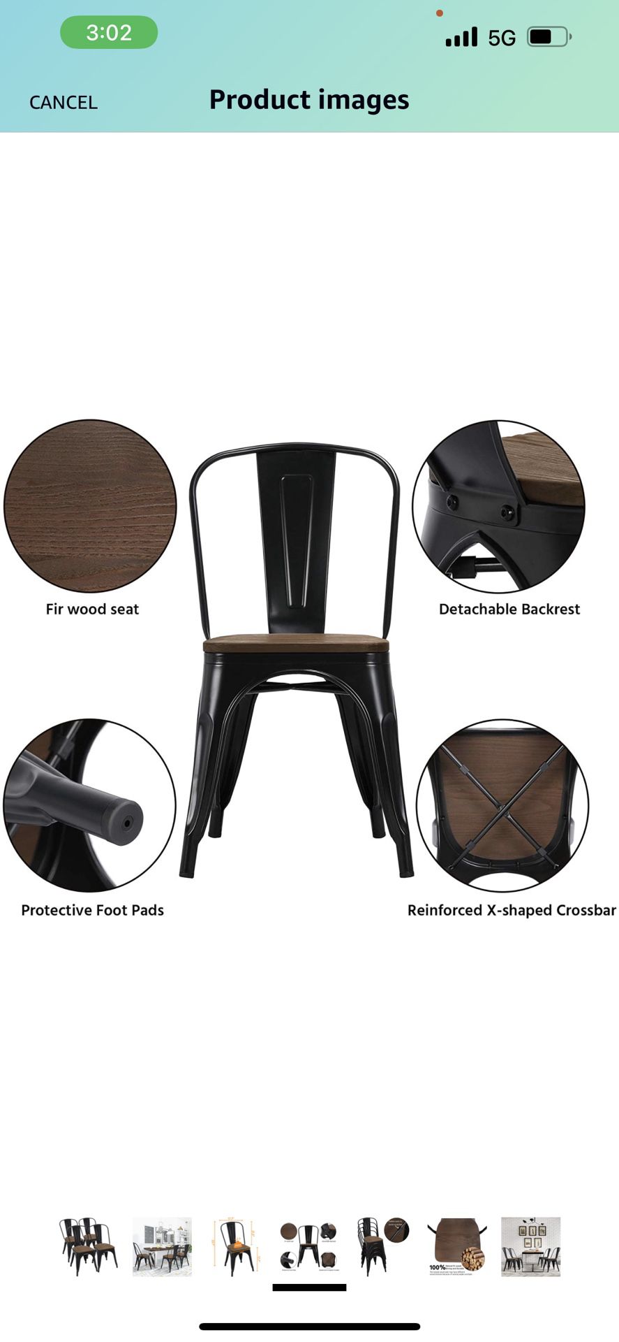 18 Inch Classic Iron Metal Dinning Chair with Wood Top/Seat Indoor-Outdoor Use Chic Dining Bistro Cafe Side Barstool Bar Chair Coffee Chair Set of 4 B