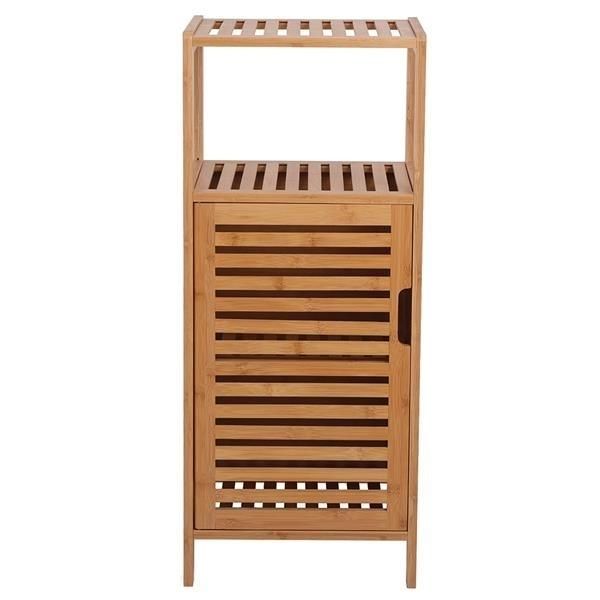 100% Bamboo Bathroom Floor Cabinet, Double Deck Shelf With Single Door And Cell For Stand-Alone Kitchen Cabinet, Living