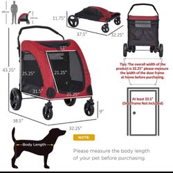 Foldable Dog Stroller with Storage Pocket, Oxford Fabric for Medium Size Dogs - Red Thumbnail