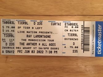 2 Ray LaMontagne Tickets for June 3rd at Anthem. Thumbnail