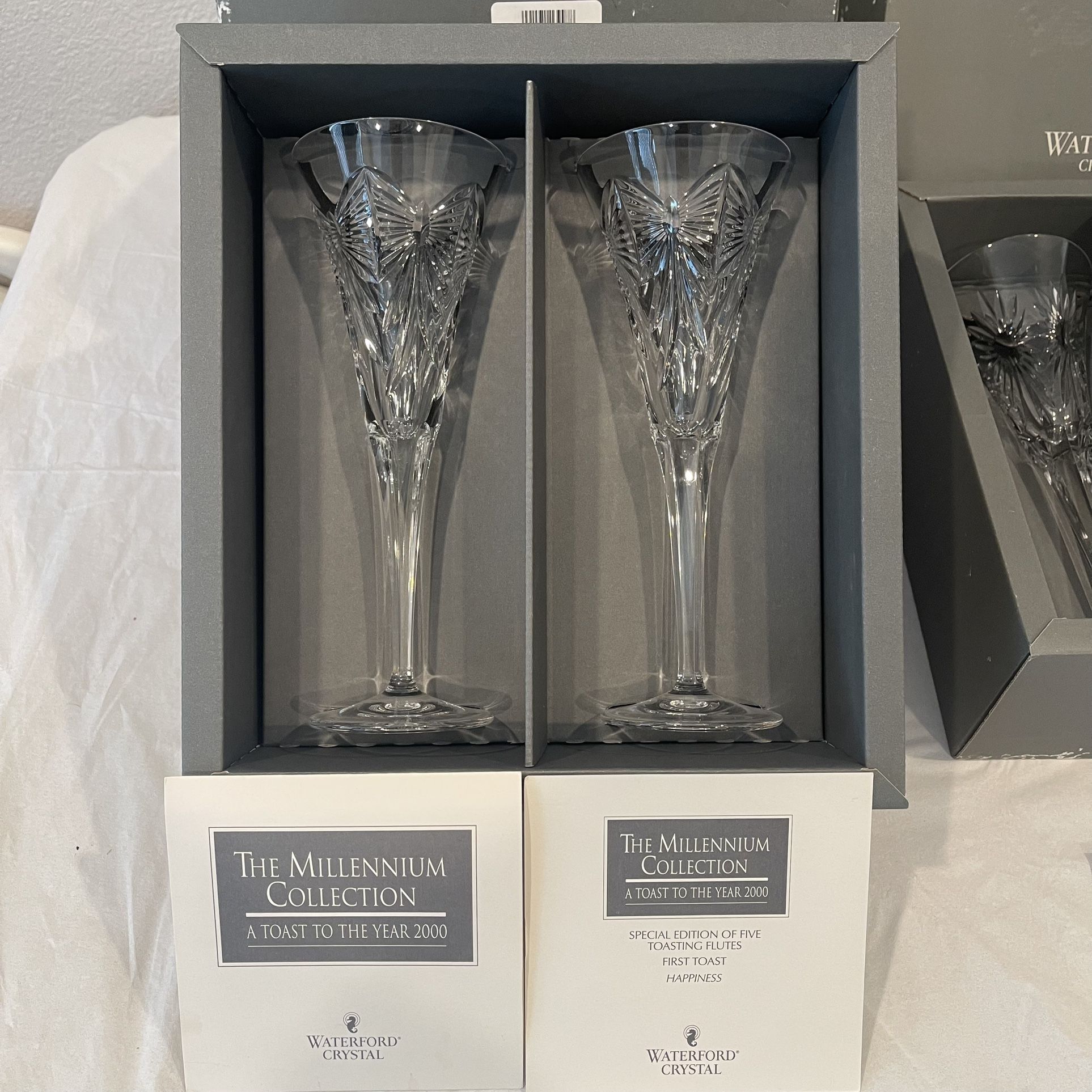 Waterford Millennium Collection Toast To The Year 2000 Champagne Flutes Complete Rare Set
