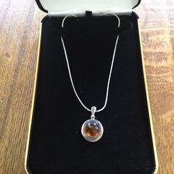 VTG Italian .925 Silver Chain With Amber Stone Thumbnail