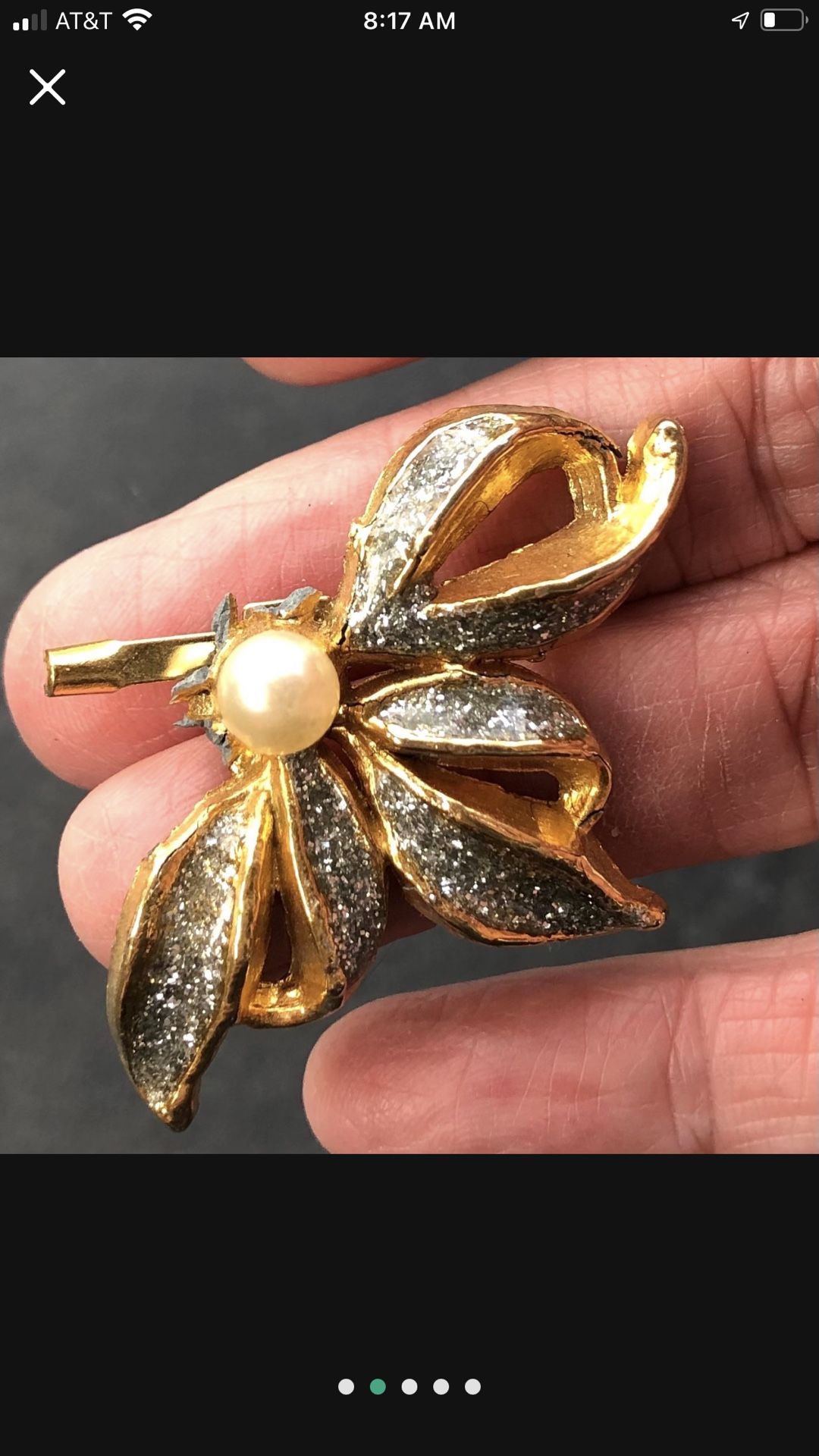 Vintage Gold Tone Faux Pearl Pin Brooch