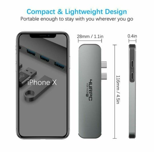 USB C Hub, Supports 4K Dual Monitor Compatible for MacBook Pro 2019/2018/2017/2016, MacBook Air 2018/2019
