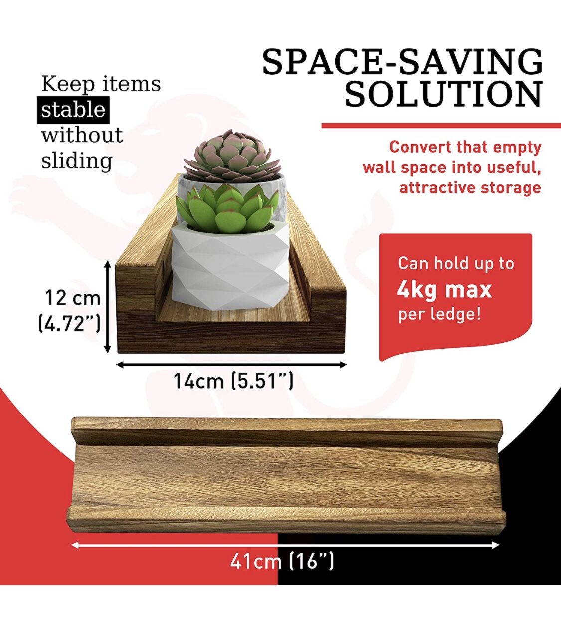 Floating Shelf Picture Ledge-100% Paulownia Wood Shelf Wall Mounted