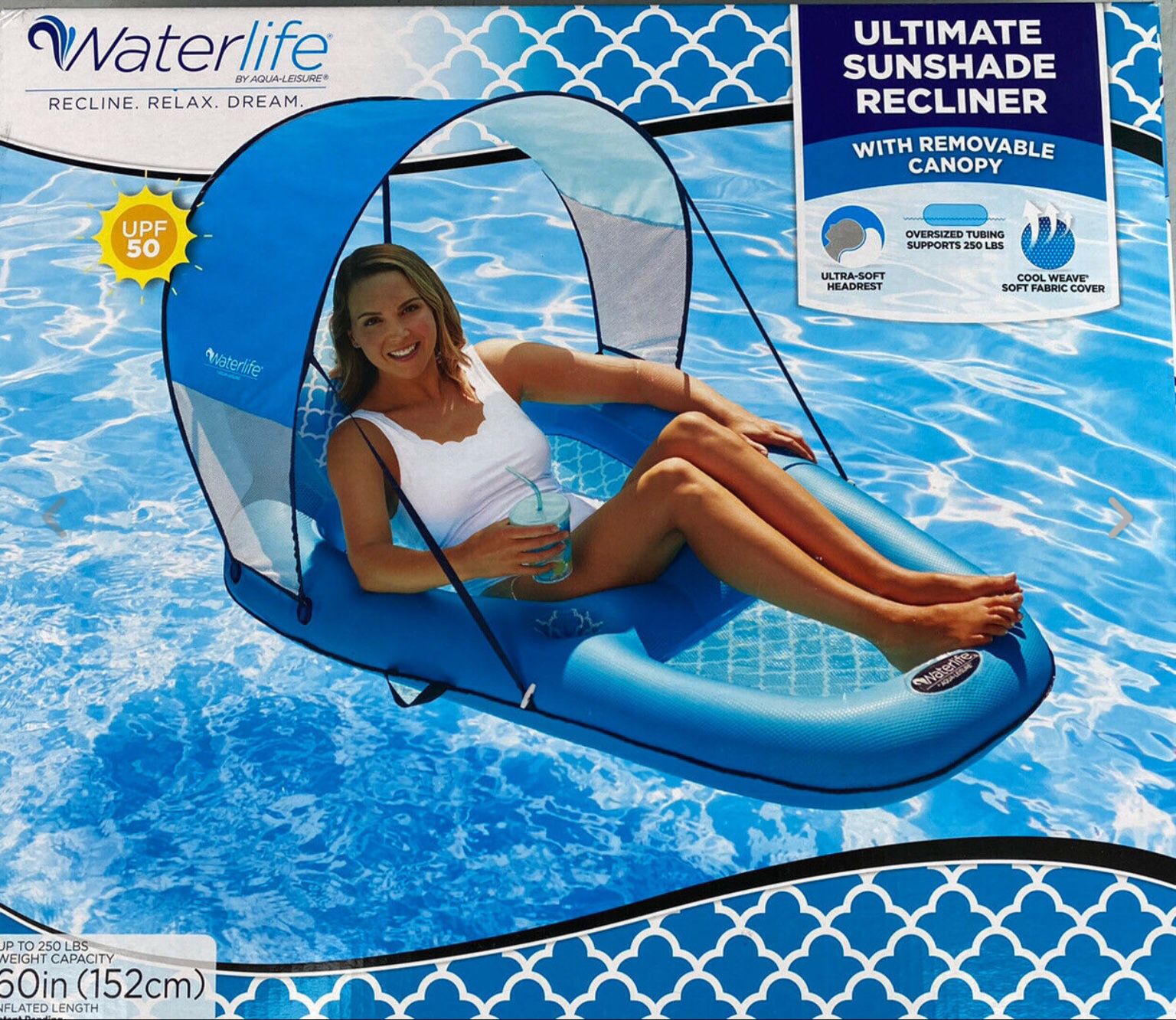 Relax in Luxury Ultimate Sunshade Recliner Lounge Pool inflatable w Canopy