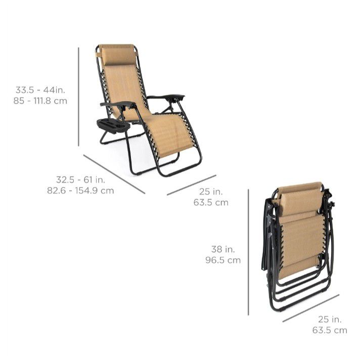 Set of 2 Reclining Outdoor Lounge Chair with Cup Holders
