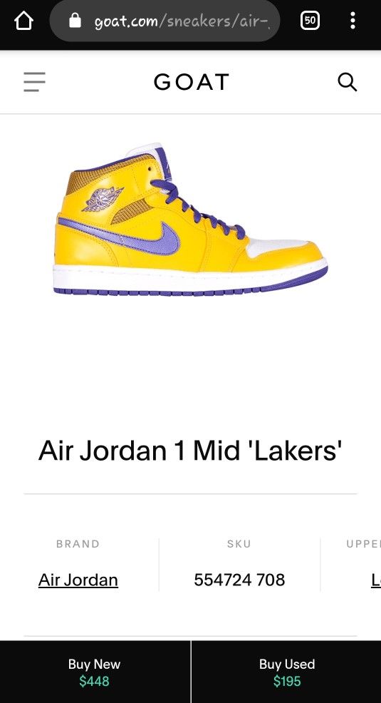 Lakers Mid Air Jordans Size 12 Like New