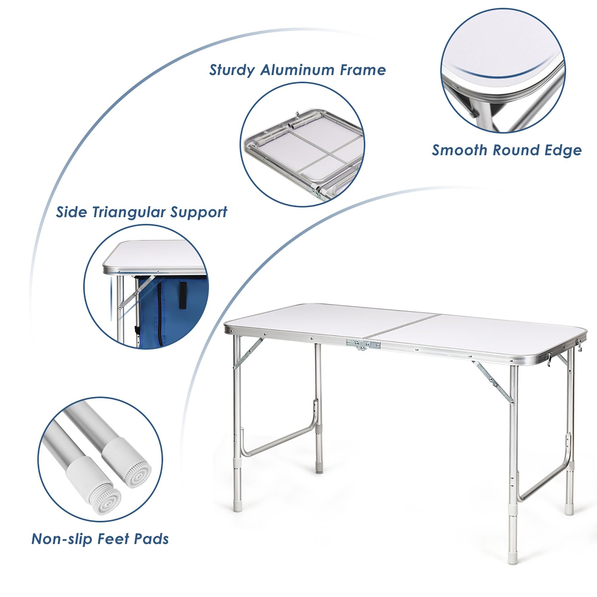 Costway Adjustable Camping Table Aluminum w/ Storage Organizer Dark Blue