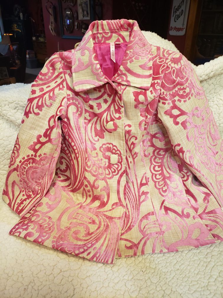Girls pink & cream Pea coat