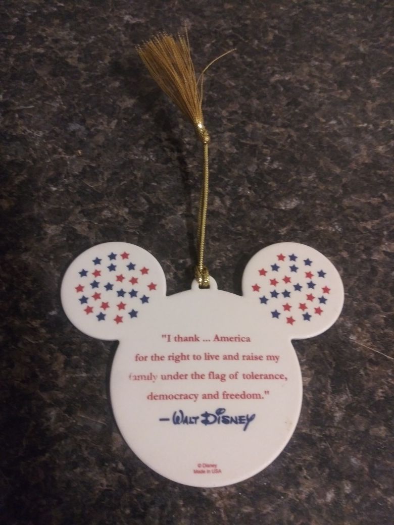 Stars-n-Stripes Ceramic Mickey Mouse Ears Ornament. MINT CONDITION