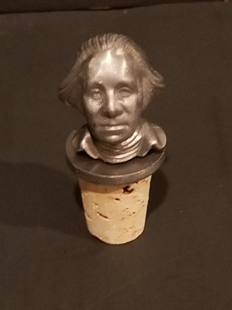Pewter George Washington Bottle Stopper Wine Cork Topper Made in USA Never Used