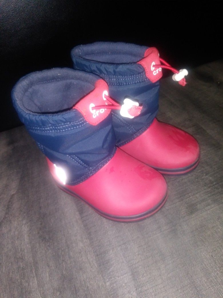 CROCS 7c Red+Blue Rain+Snow Boots