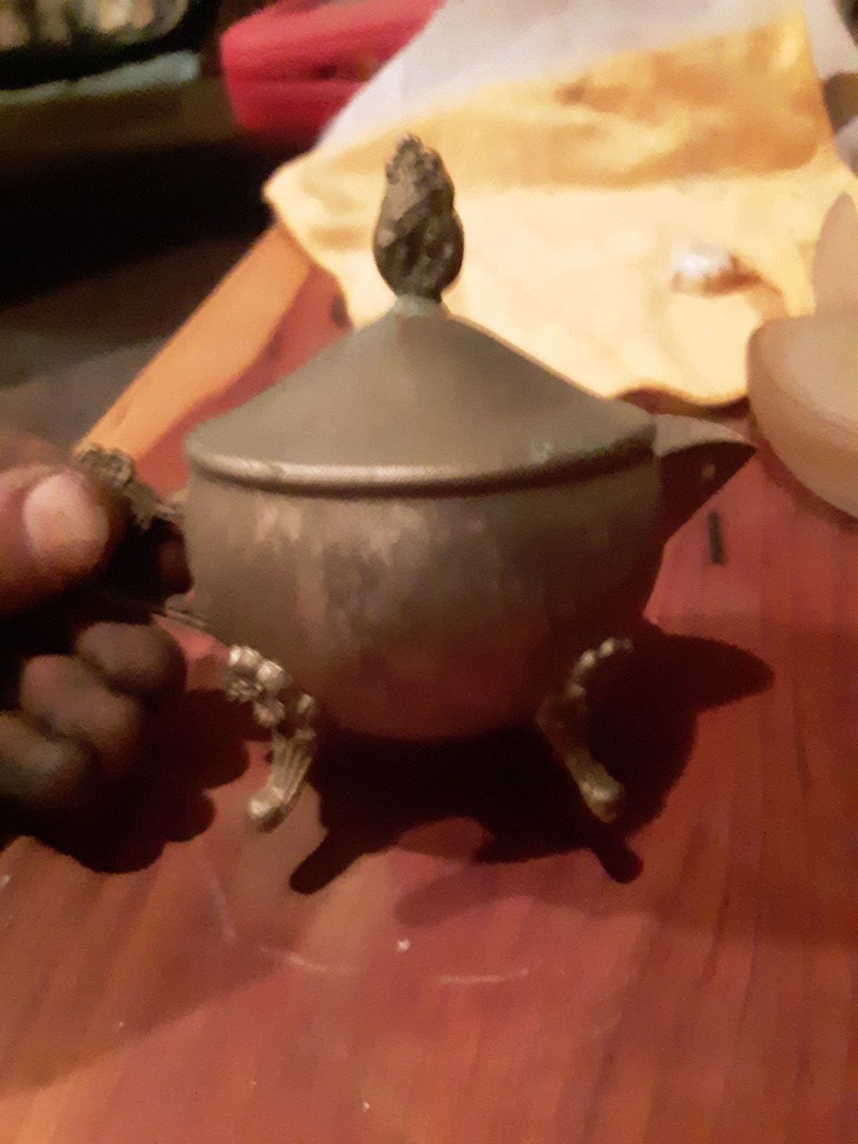 Old vintage indian brass 5 inch genie lamps and candle holder and pot