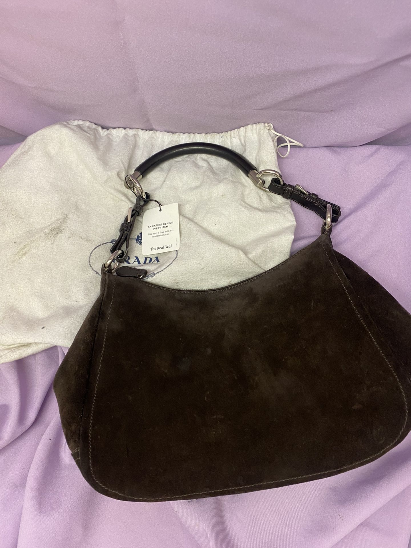 Authentic Prada Hand Bag Brown Suede Leather! Retail $1950!