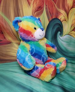 Build-a-Bear Rainbow Peace Teddy Blue Eyed Tie Dyed Plush Stuffed BABW Toy 16" Thumbnail