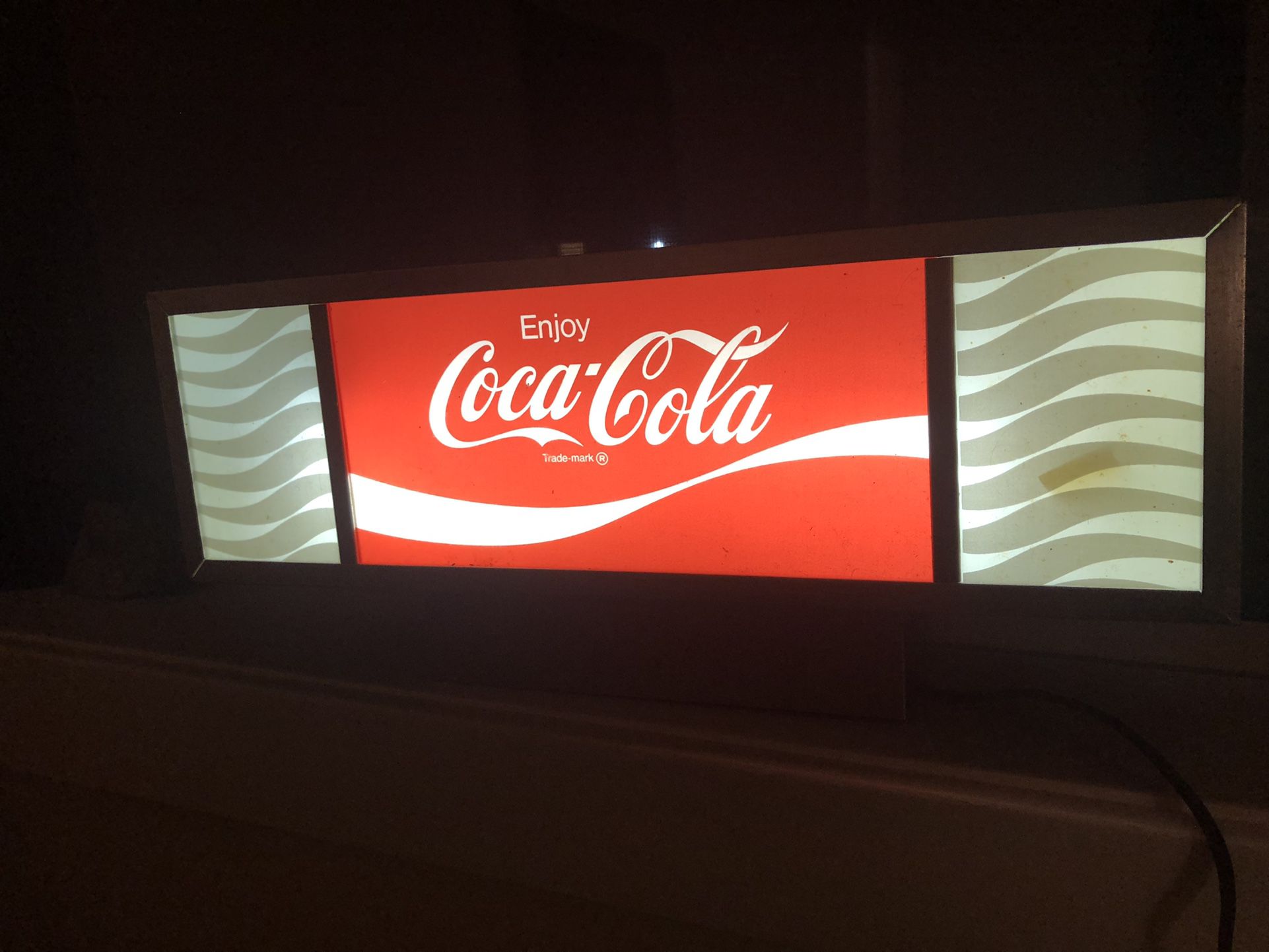 vintage Come Enjoy  Coke coca cola light up sign chrome Faux wood Fountain Soda Plug In Lamp 