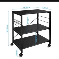 Cheflaud Kitchen Microwave Cart ,3-Tier Kitchen Utility Cart Vintage Rolling Bakers Rack with 5 Hooks for Living Room Decoration Thumbnail