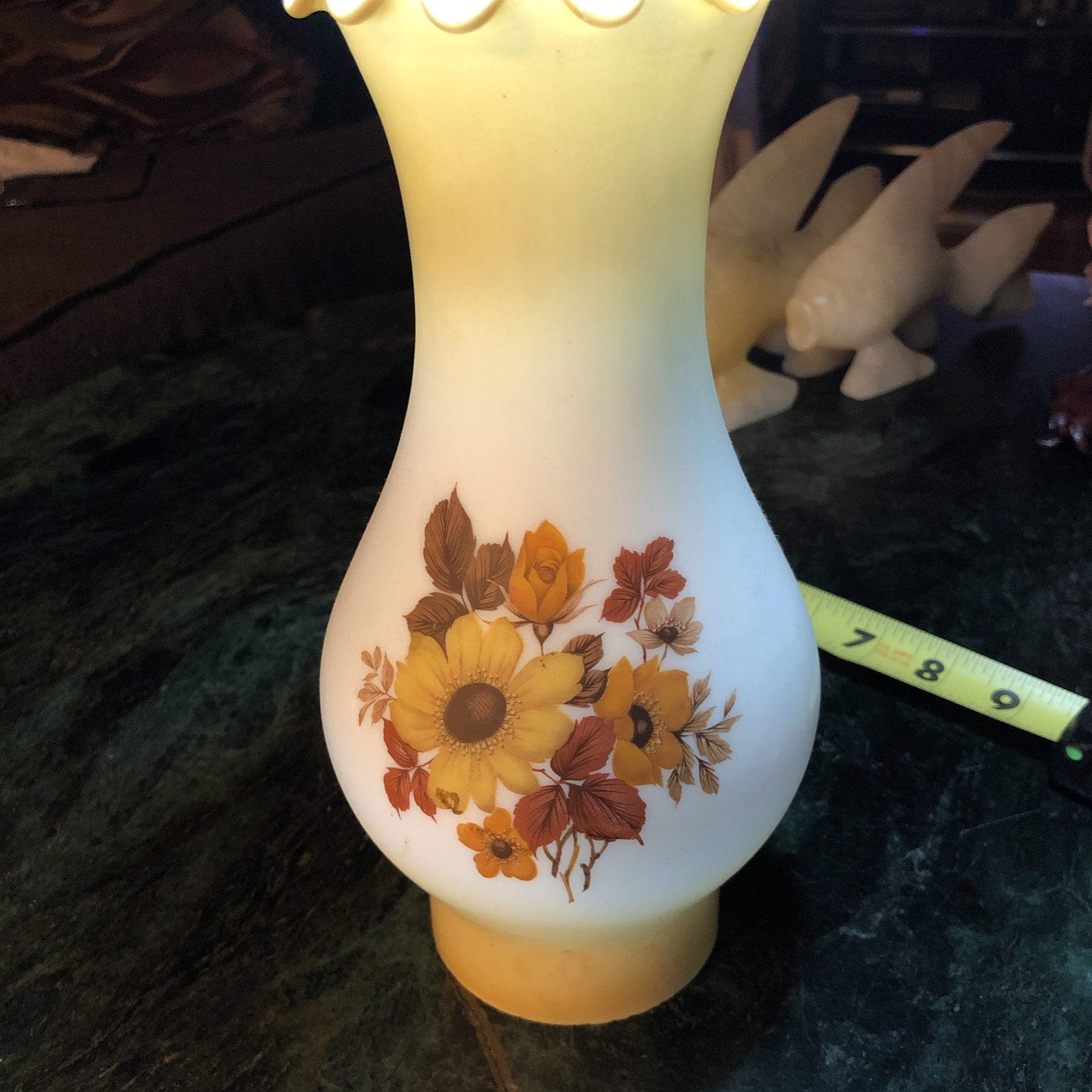 Vintage American Oil Lamp Shade Milk Glass Floral 9”