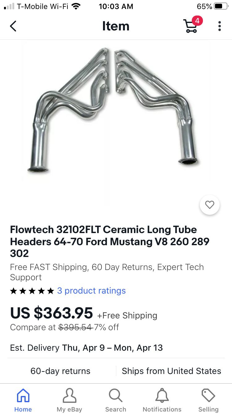FlowTech Ceramic Coated Headers for 1965, 1966, 1967, 1968 ,1969, 1970 Mustang