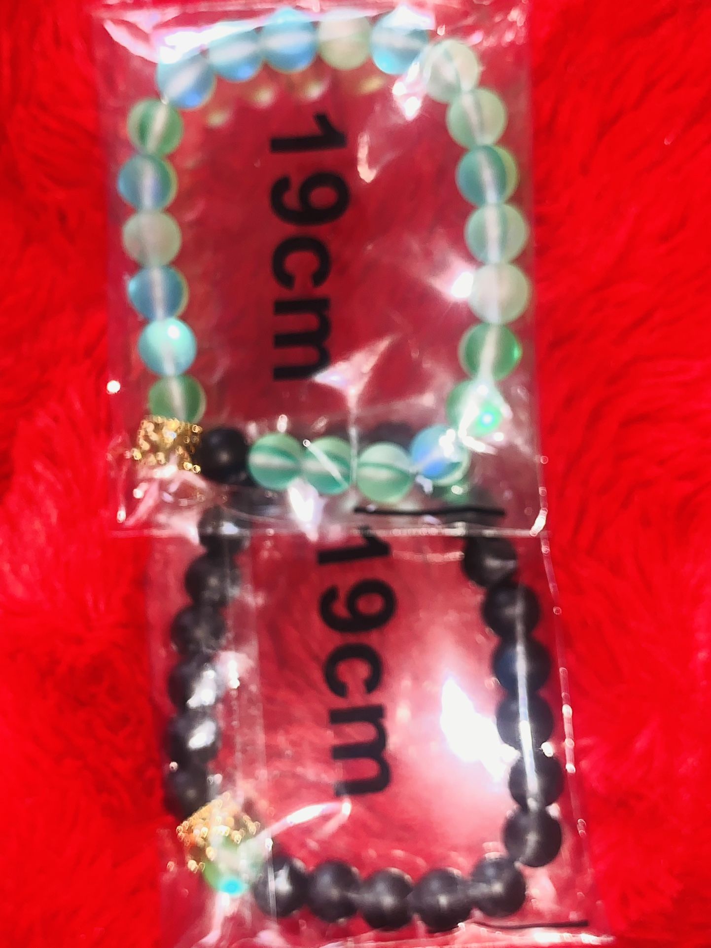 Double Set Matte Onyx And Green Moonstone 19 CM Stretchy Bracelet