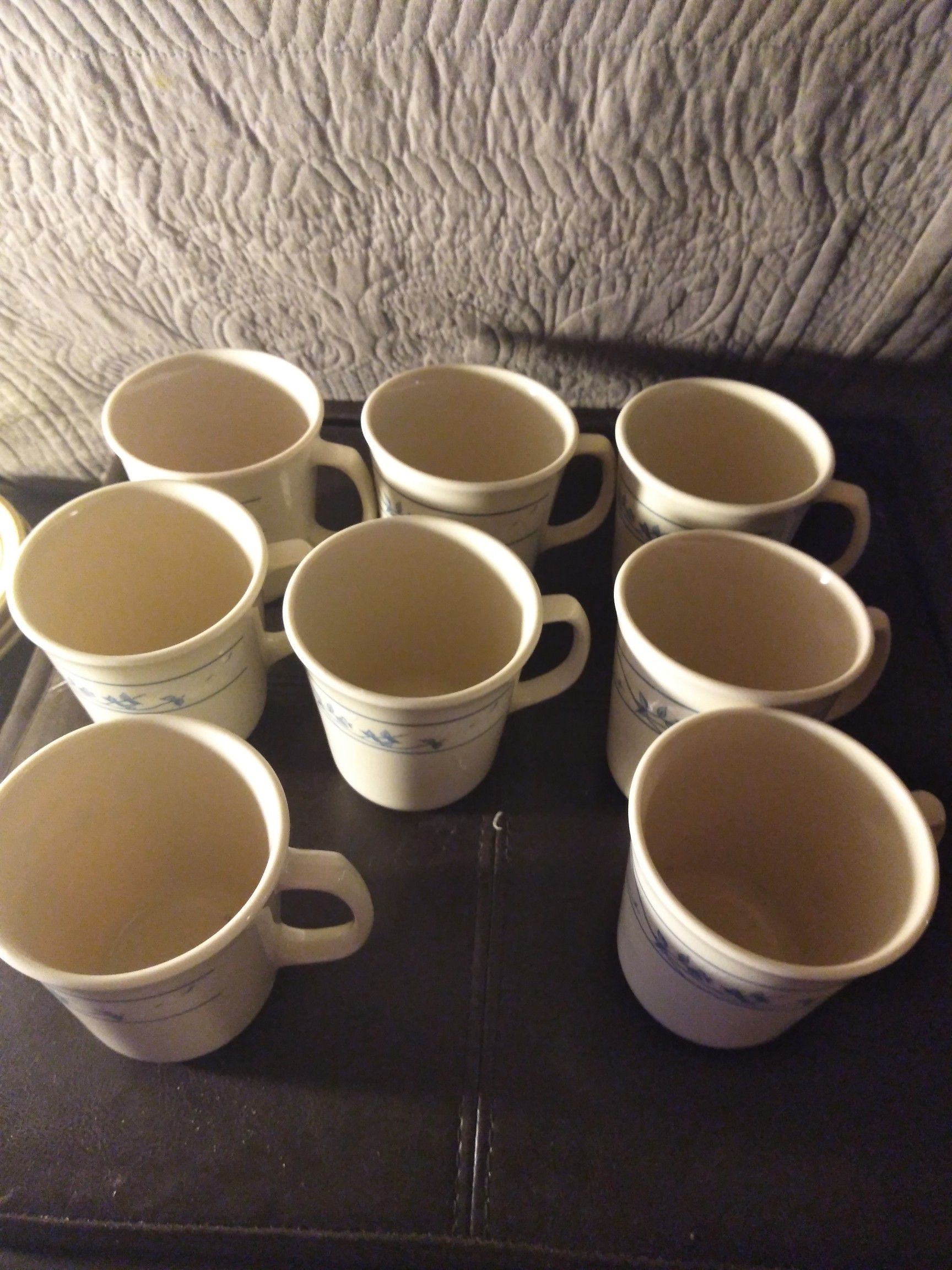8 Vintage Corelle Coffee Cups Pattern Blue Stem whiteflower