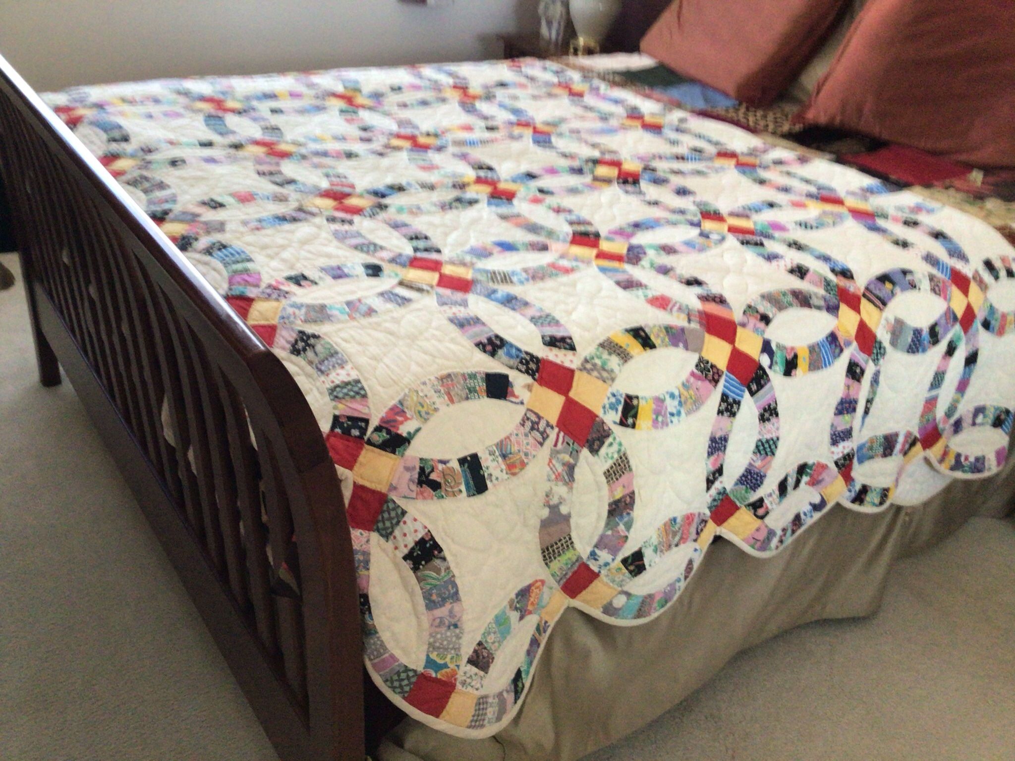 Hand-stitched Quilt For fill-size Bed Wedding Ring Pattern