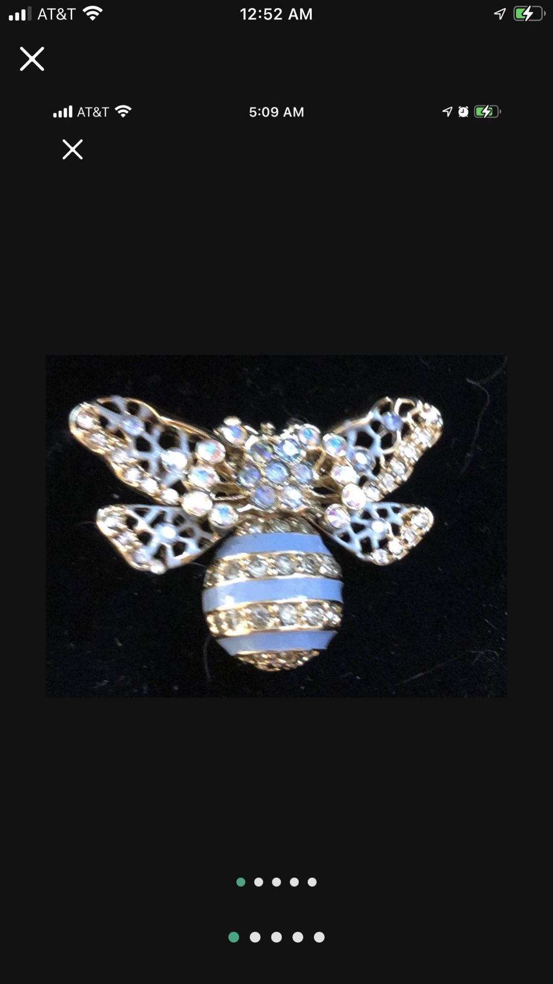 Bee pin brooch blue and clear stones gold tone