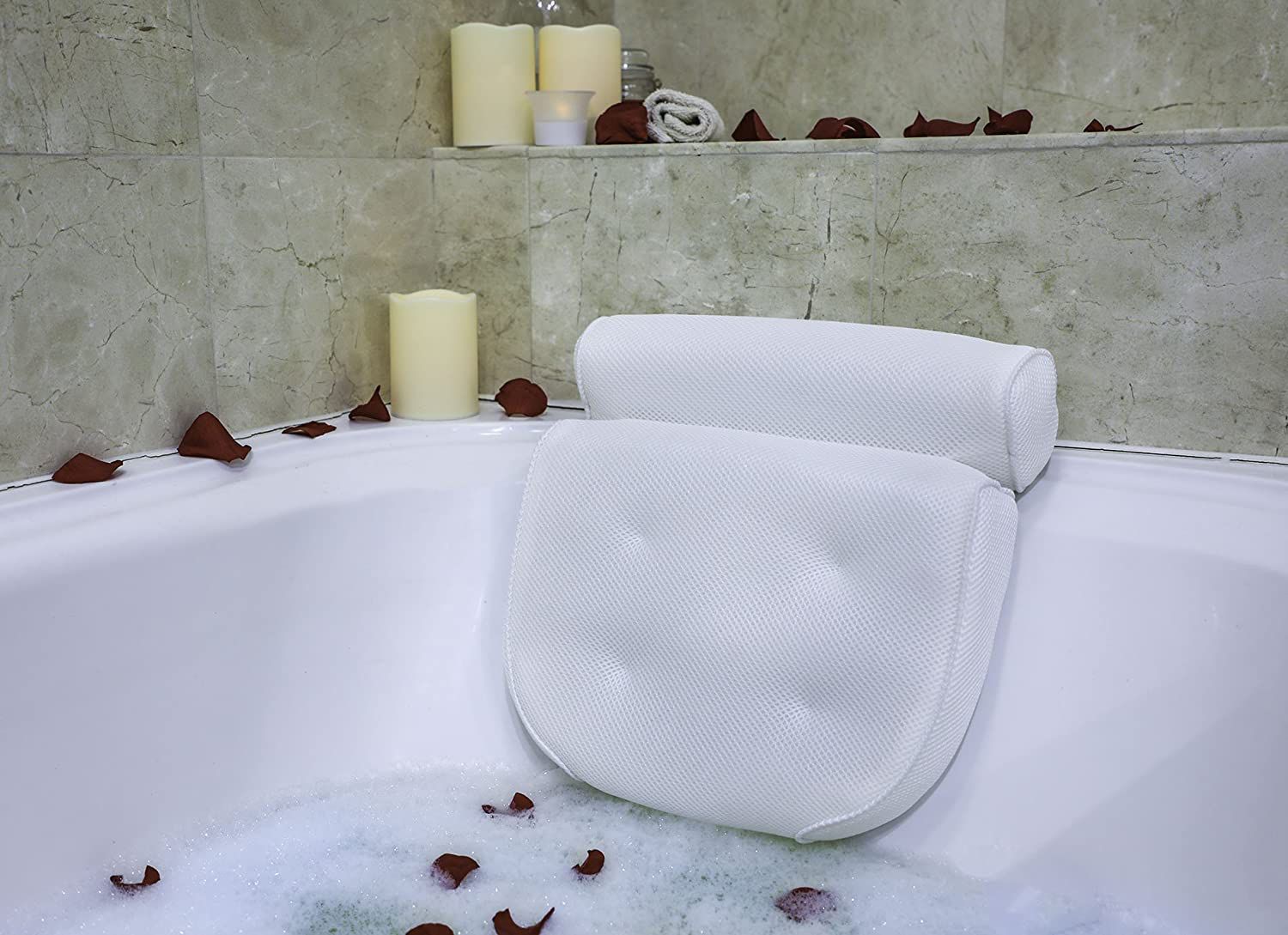 White Bath Pillows For Tub | Luxury Bathtub Pillow | Comfortable Pillow with Suction Cups for Bath, Jacuzzi, Hot Tub, n Spa | Pillows for Neck n Shoul